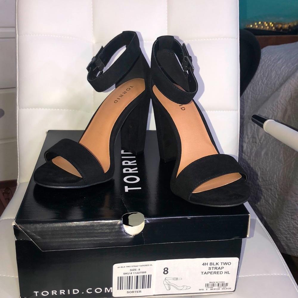 Torrid - Black Faux Suede Ankle Strap Tapered Heel - Picture 1 of 6